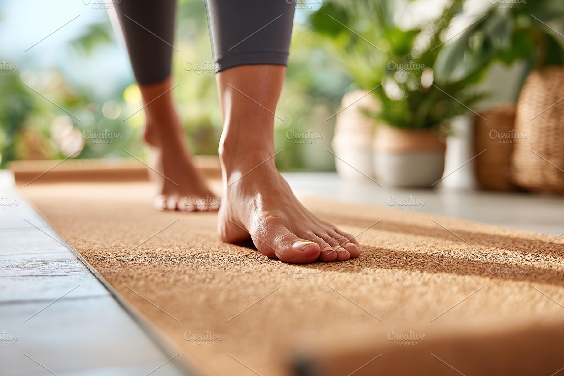 Gentle yoga and stretching on a soft mat in a bright indoor space surrounded by, a Photo by AlyaAnd