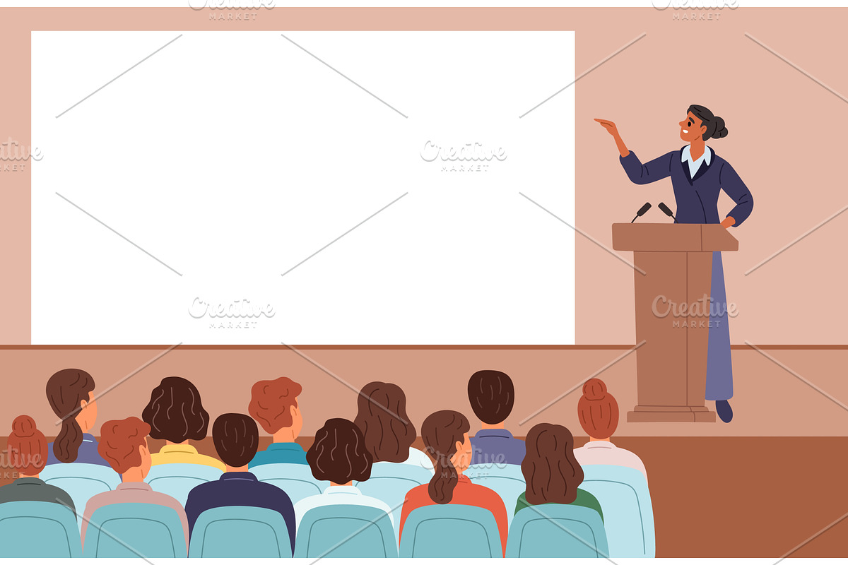 Woman lecturer speaks people on, an Education Illustration by Vectorbuum