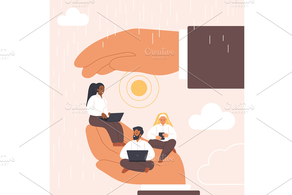 Employees assistance care hands, a Person Illustration by Lemberg Vector