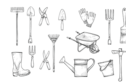 gardening tool handdrawn collection, an Object Graphic by nikagraphic