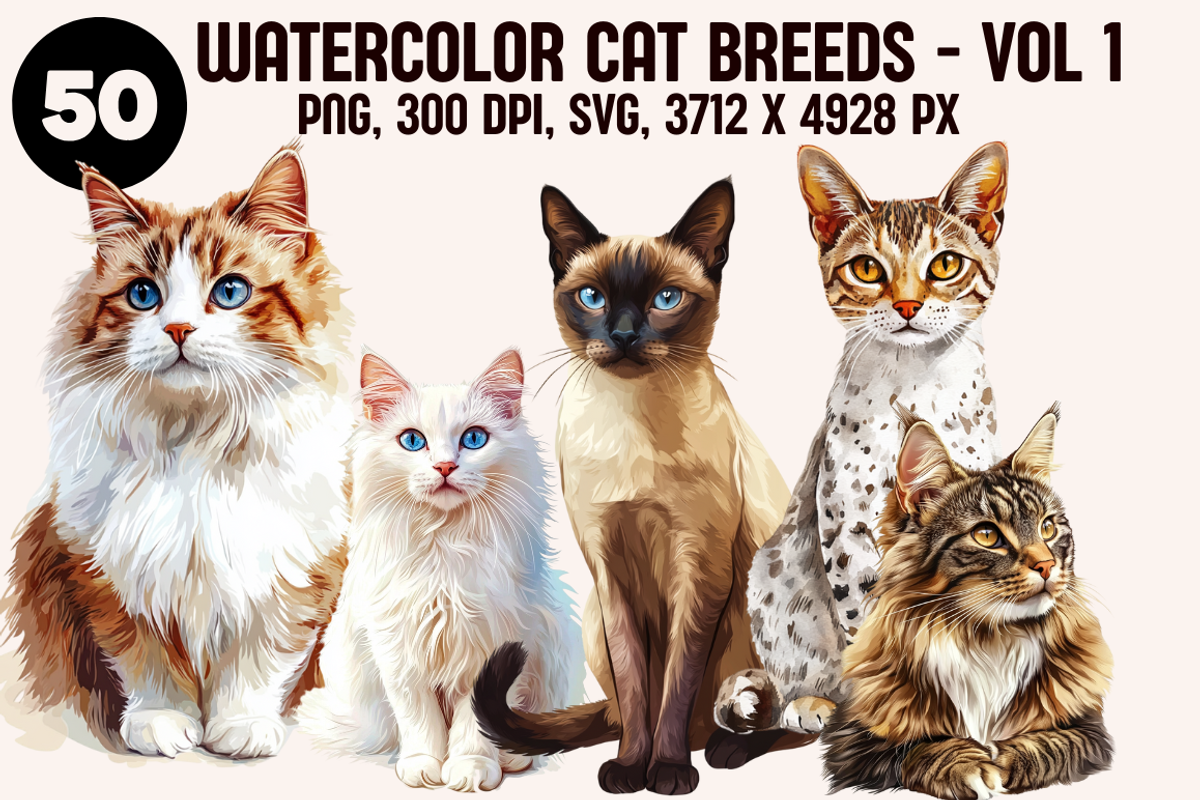 Watercolor Cat Breeds – Volume 1, an Animal Illustration by PrintHaven Designs (Photo 1 of 10)