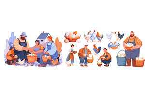 Chicken farm cartoon set. Man woman, an Animal Illustration by Stock-Smart-Start