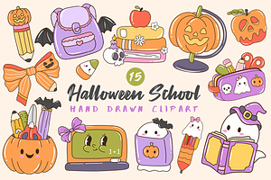 Halloween School PNG Clipart Bundle, a Seasonal Illustration by LemonDesign