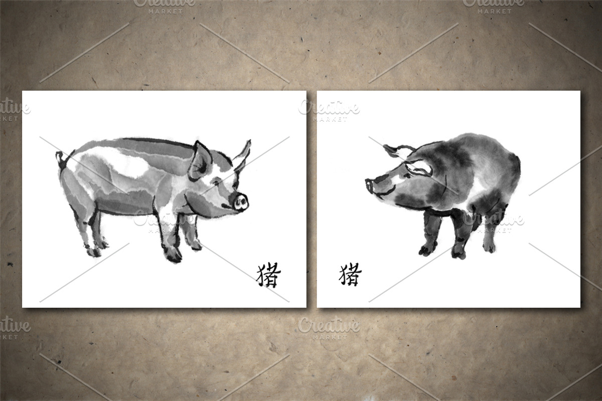 Pigs Sumi-e, an Animal Illustration by StabuLaRasa illustration (Photo 3 of 17)