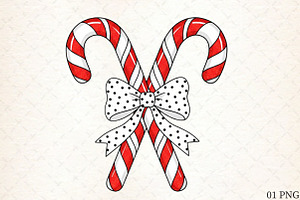 Candy Cane Bow Christmas Png, an Illustration by Libby Wishes