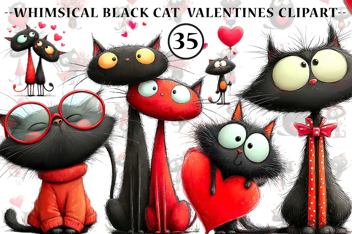 whimsical cats valentines day clipar, an Illustration by CreationArt (Photo 1 of 6)