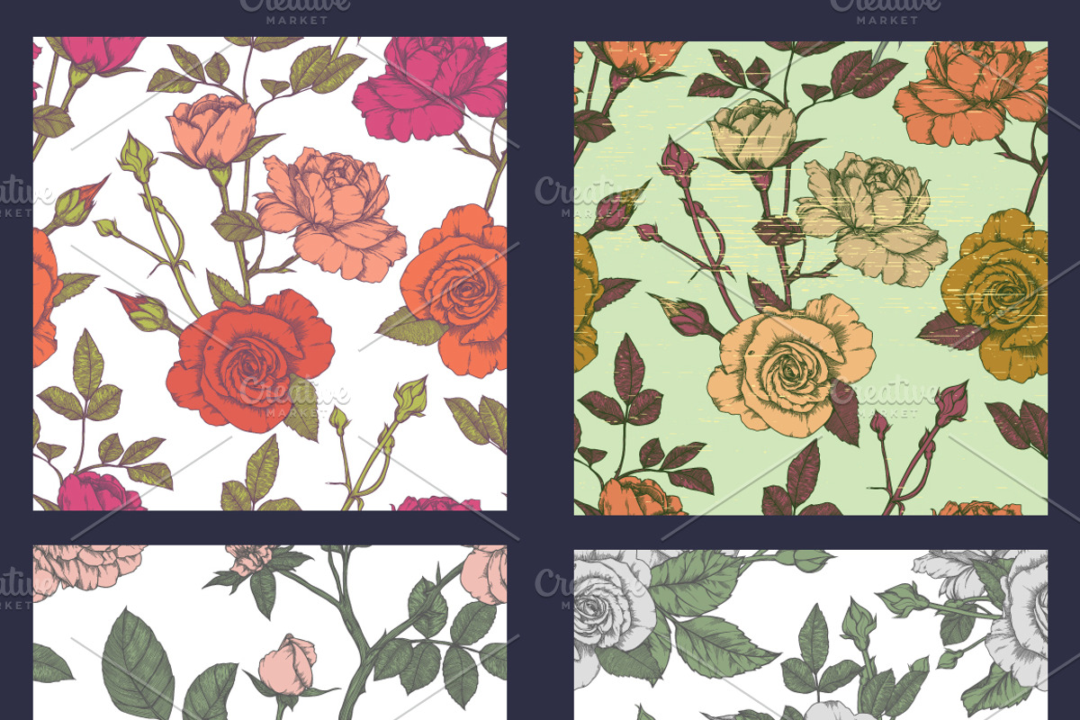 Vintage seamless patterns with roses, a Pattern Graphic by Mandarinkas art (Photo 3 of 4)