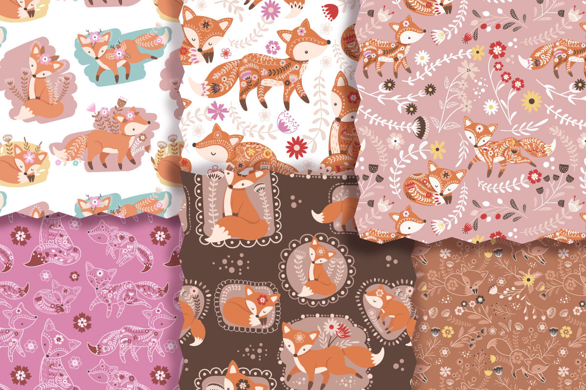 Cute Folk Fox Seamless Patterns