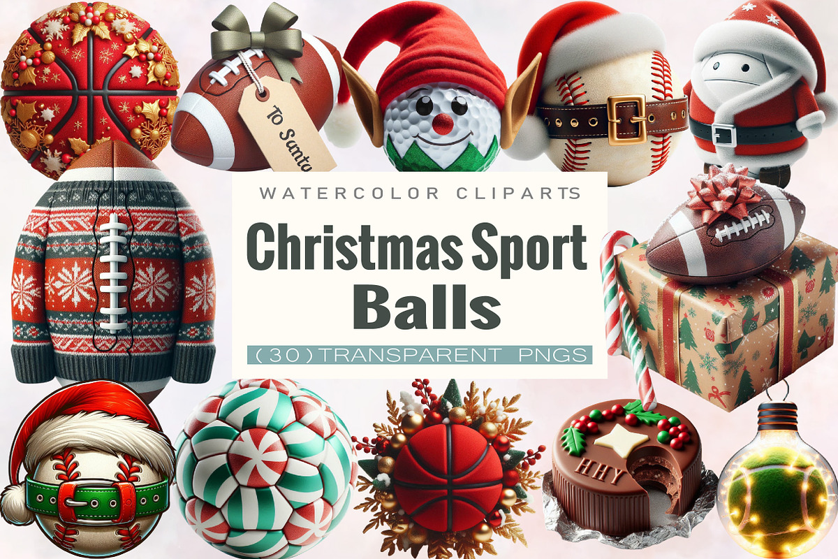 Cute Christmas Sport Balls Clipart, an Illustration by SVGArt (Photo 1 of 8)