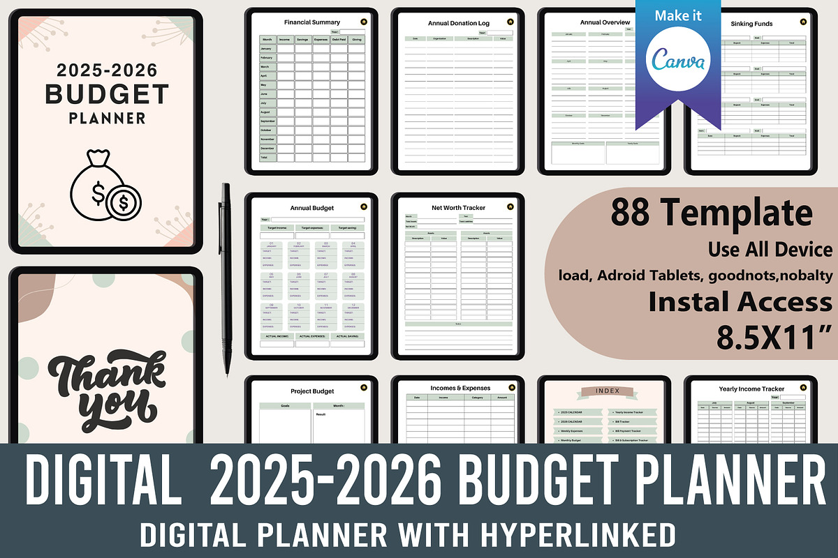 Digital 2025-2026 Budget Planner, a Print Template by Designmela01 (Photo 1 of 6)