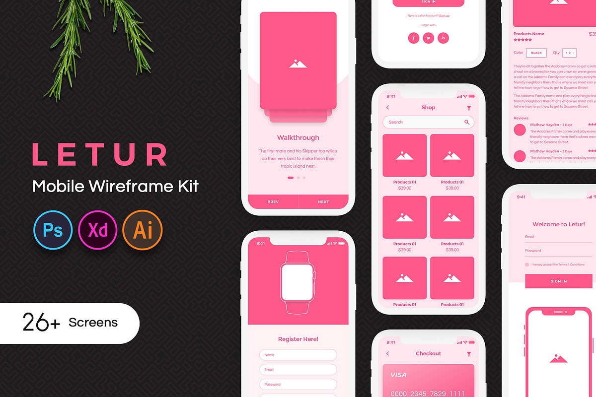 Letur Mobile Wireframe Kit, an UI Kit Template by VictorThemes