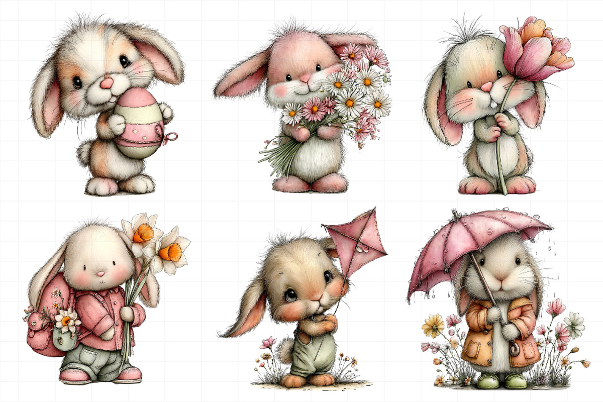 Whimsical Spring Bunny Clipart, an Illustration by Daily.Designs (Photo 4 of 8)