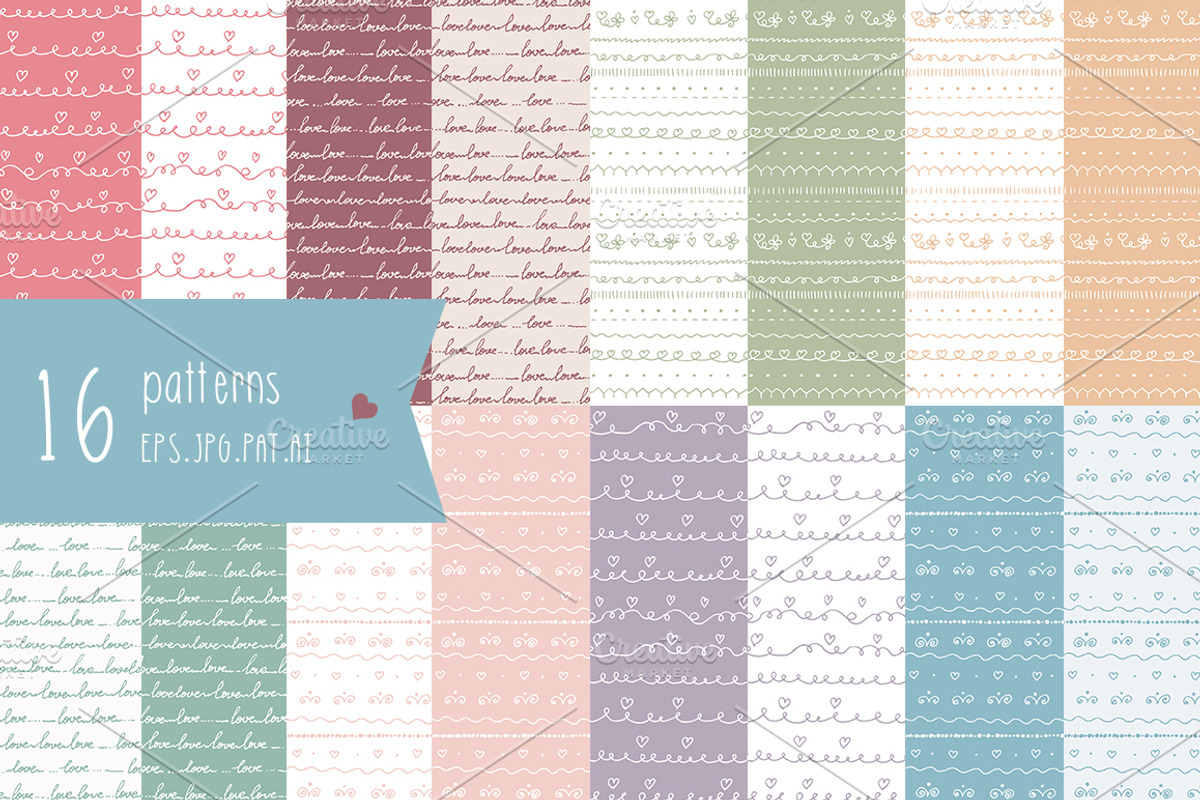 Hand drawn patterns. Love theme preview 2