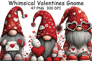Whimsical Valentines Gnome Clipart, an Illustration by CraftArtStudio