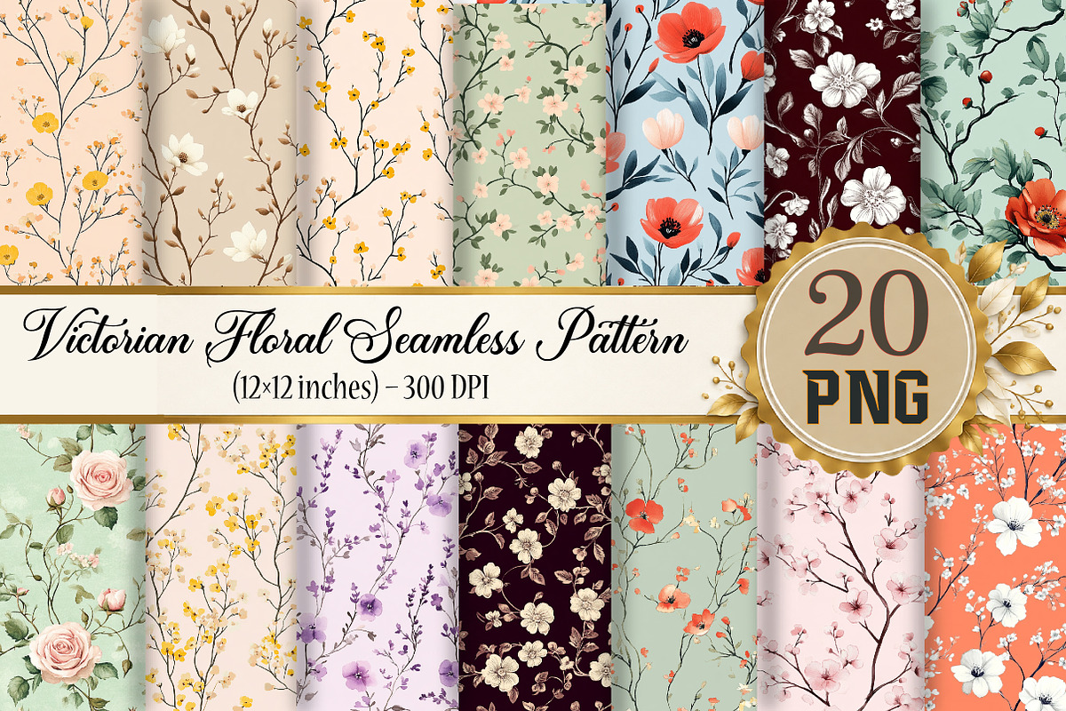Victorian Floral Seamless Pattern, a Pattern Graphic by Design Market (Photo 1 of 4)