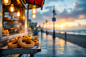 Vintage food cart with hot churros, a Photo by rarrarorro