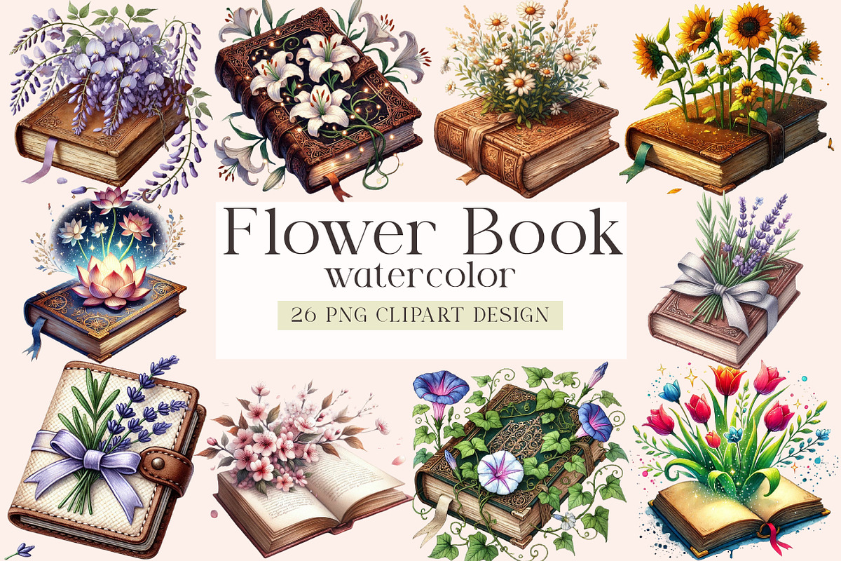Flower Book Clipart Bundle,, an Illustration by DreamArtGraphic (Photo 1 of 5)