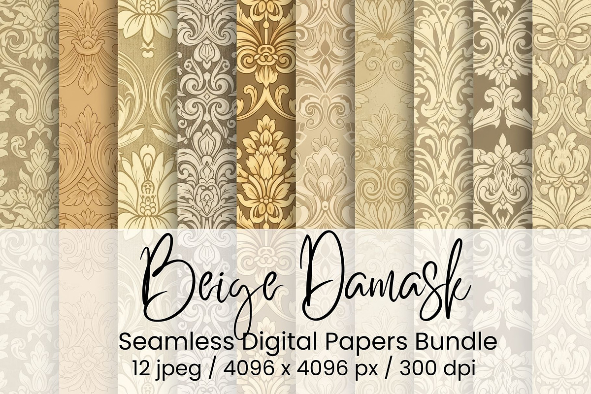 Beige Damask Digital Paper, an Illustration by Mashimara (Photo 1 of 4)