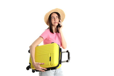 Woman with travel bag isolated on white background, a Person Photo by AtlasStudio PRO