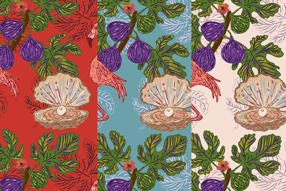 Flamingo, Fig and Pearl Oyster, a Pattern Graphic by NayaChu (Photo 9 of 9)