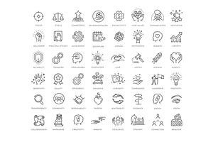 Core values line icons, an Object Illustration by Tettygreen