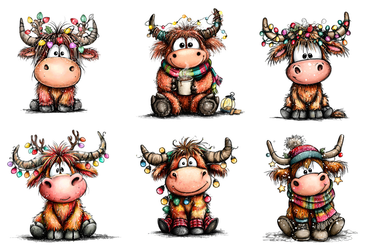 Quirky Christmas Highland Cow, an Illustration by CreationArt (Photo 5 of 5)