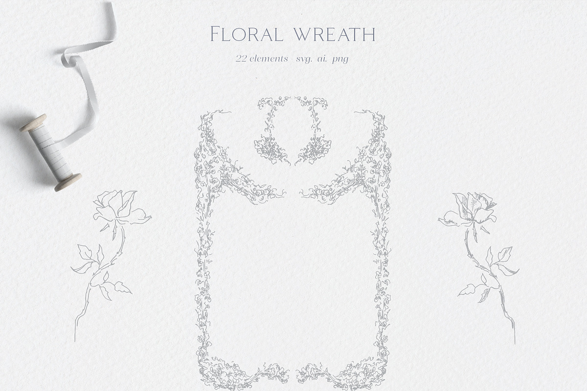 Floral wreath, flower monogram frame, an Illustration by Summer Nightingale Art (Photo 5 of 8)