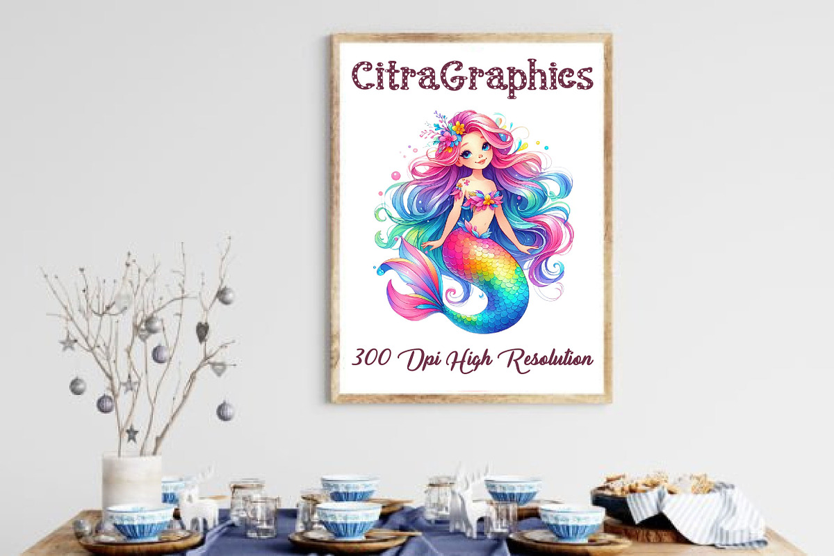 Watercolor Cute Mermaid Clipart, an Illustration by CitraGraphics (Photo 4 of 6)