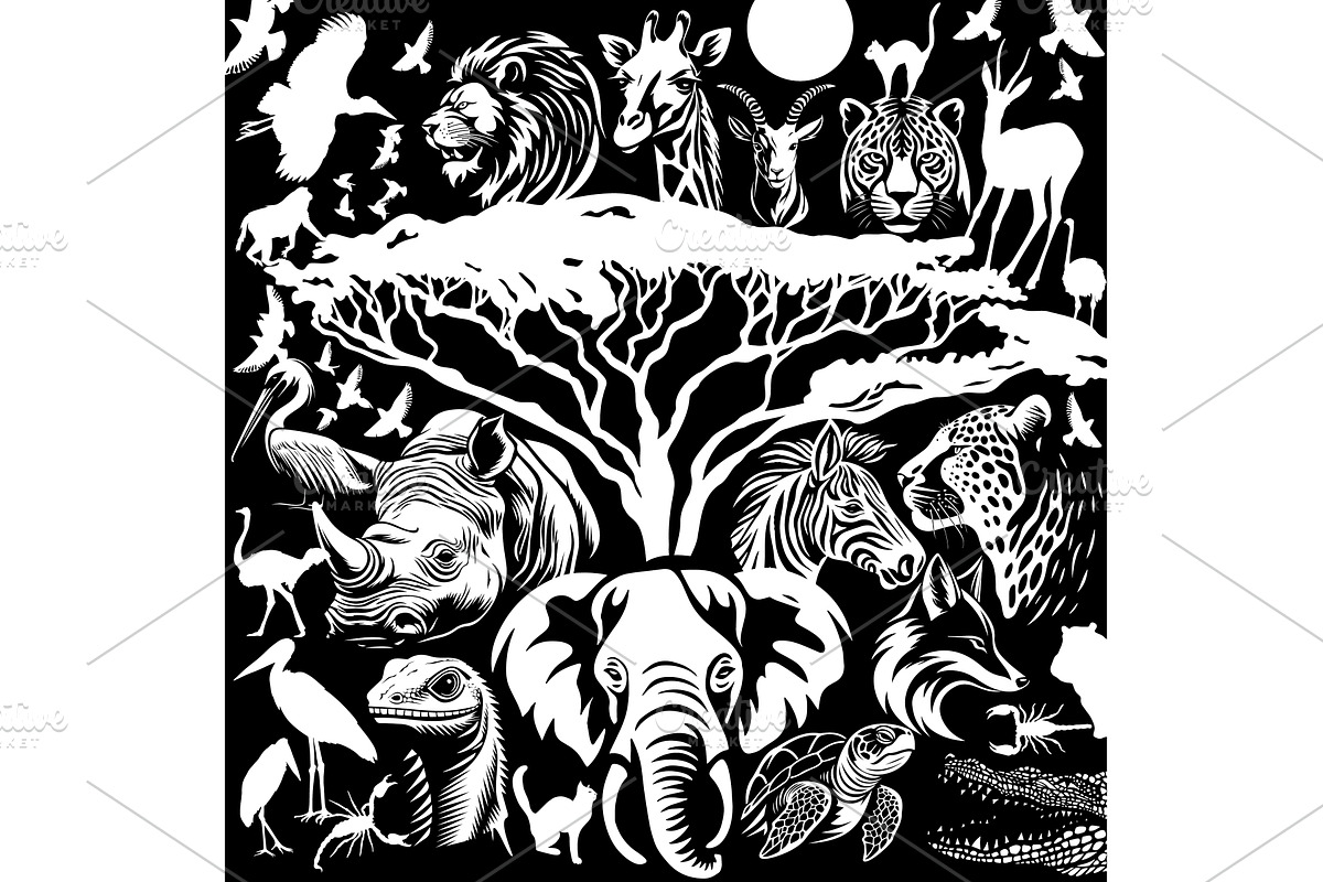 Africa abstract with animals. hand, an Animal Illustration by Nenahliadava Design