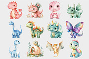Watercolor Cute Dino Clipart, a Seasonal Illustration by Design Market (Thumbnail 4 of 5)