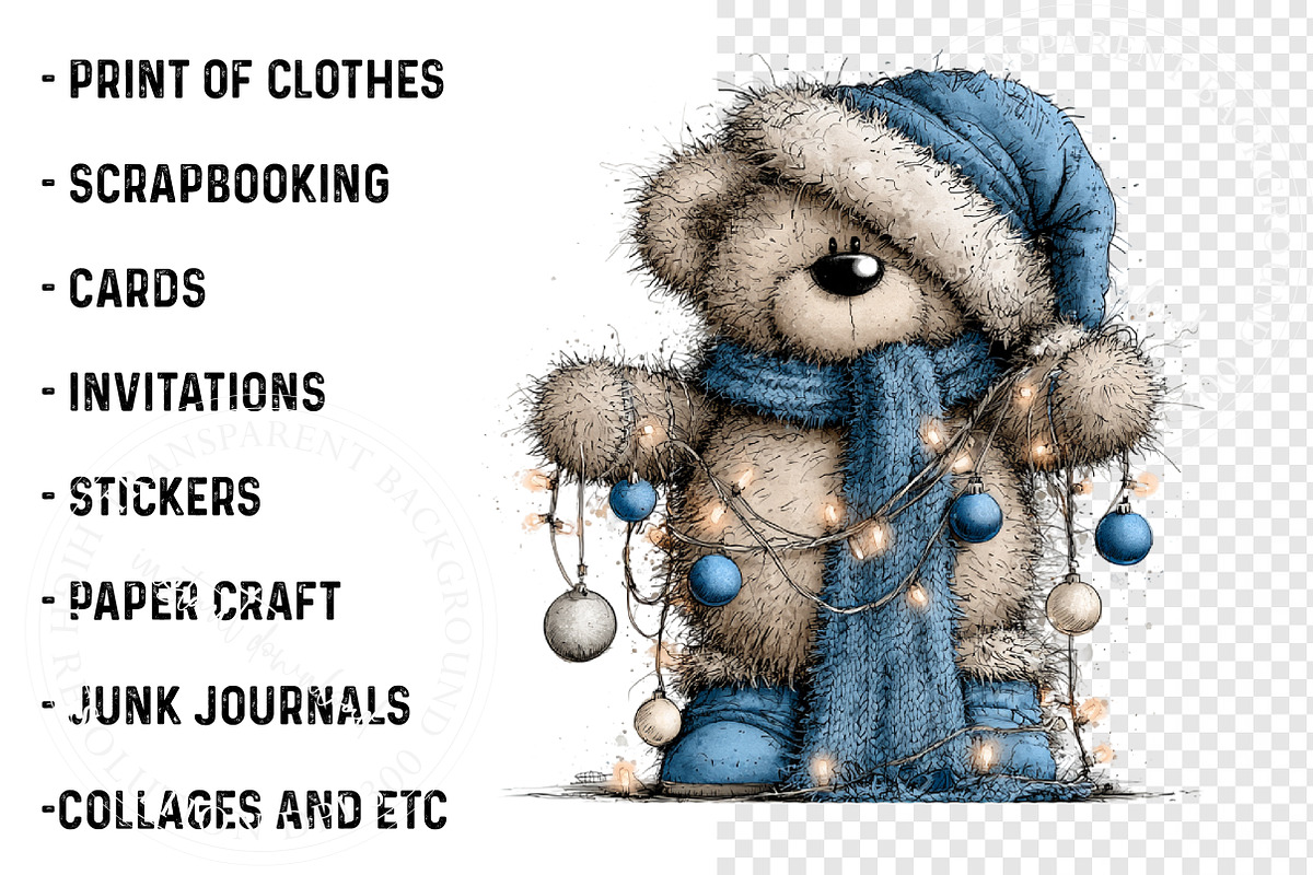 Whimsical Blue Christmas Teddy Bear, a Work Illustration by SinaCreation (Photo 3 of 6)