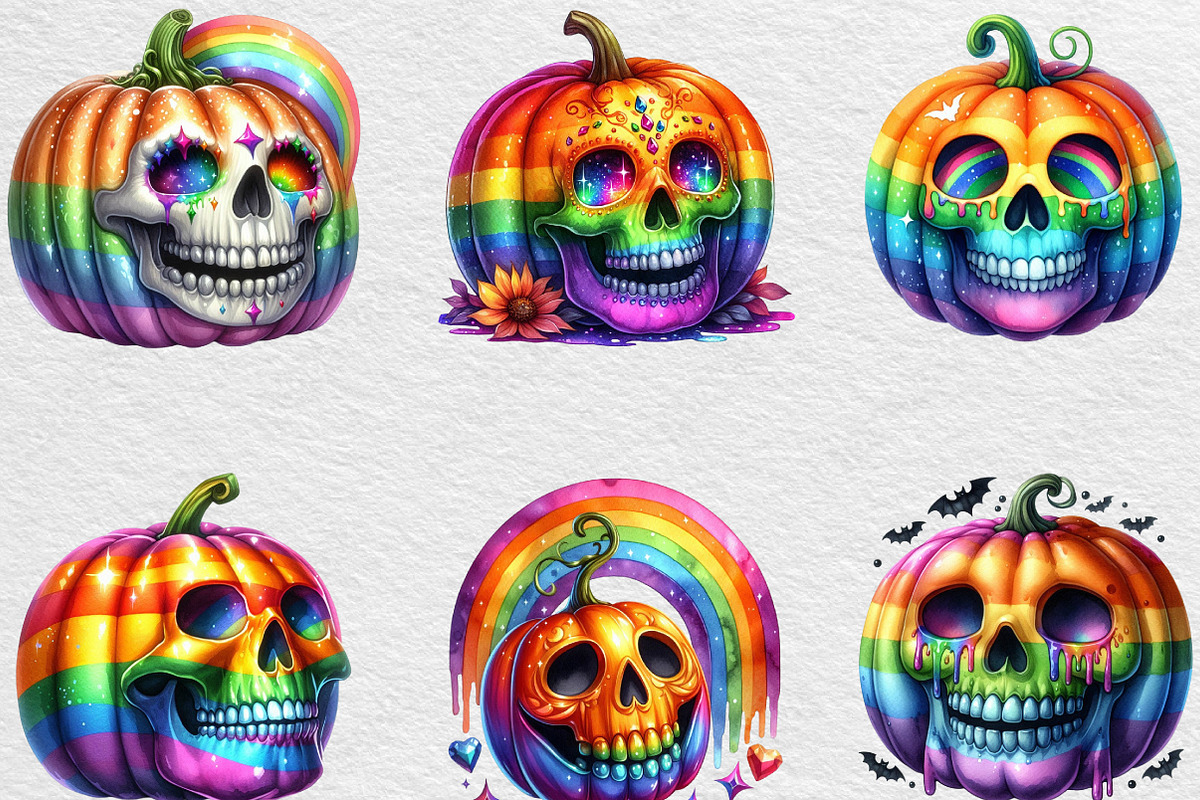Halloween Skull Pumpkin Clipart, an Illustration by Black Bird Studio (Photo 2 of 6)
