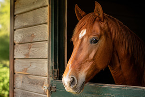 Horse peers from stable, a Photo by Beautiful things