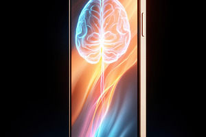 Smartphone with glowing brain illustration, a Technology Photo by AlyaAnd