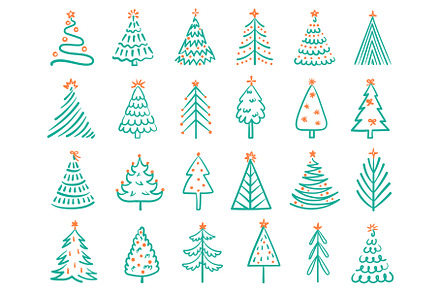 Hand drawn christmas tree. Festive