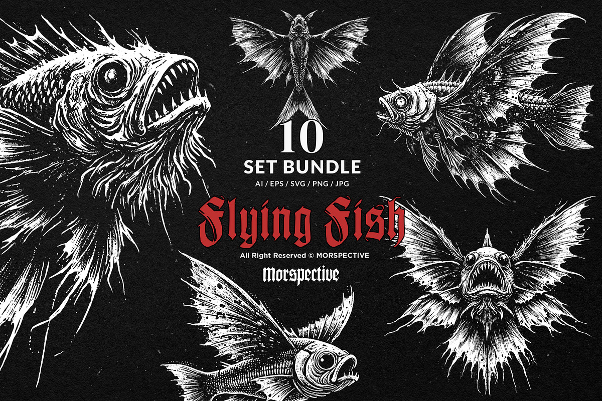 10 Bundle Dark Art Flying Fish Wings, an Illustration by Morspective (Photo 1 of 7)