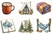 Vintage Camping Watercolor Clipart, an Illustration by OK Design (Thumbnail 2 of 5)