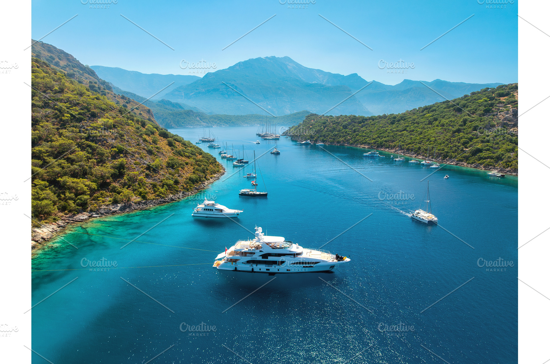 Aerial view of yachts and boats on, a Nature Photo by den-belitsky