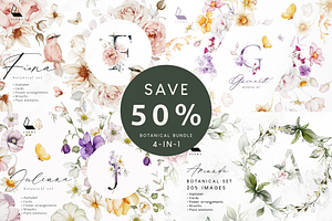 Botanical Watercolor Bundle | 4-in-1, an Illustration by Karma