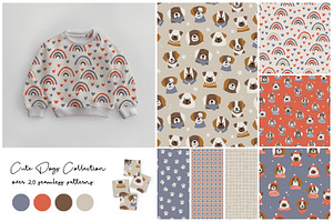 Cute Dogs Vector Patterns Collection