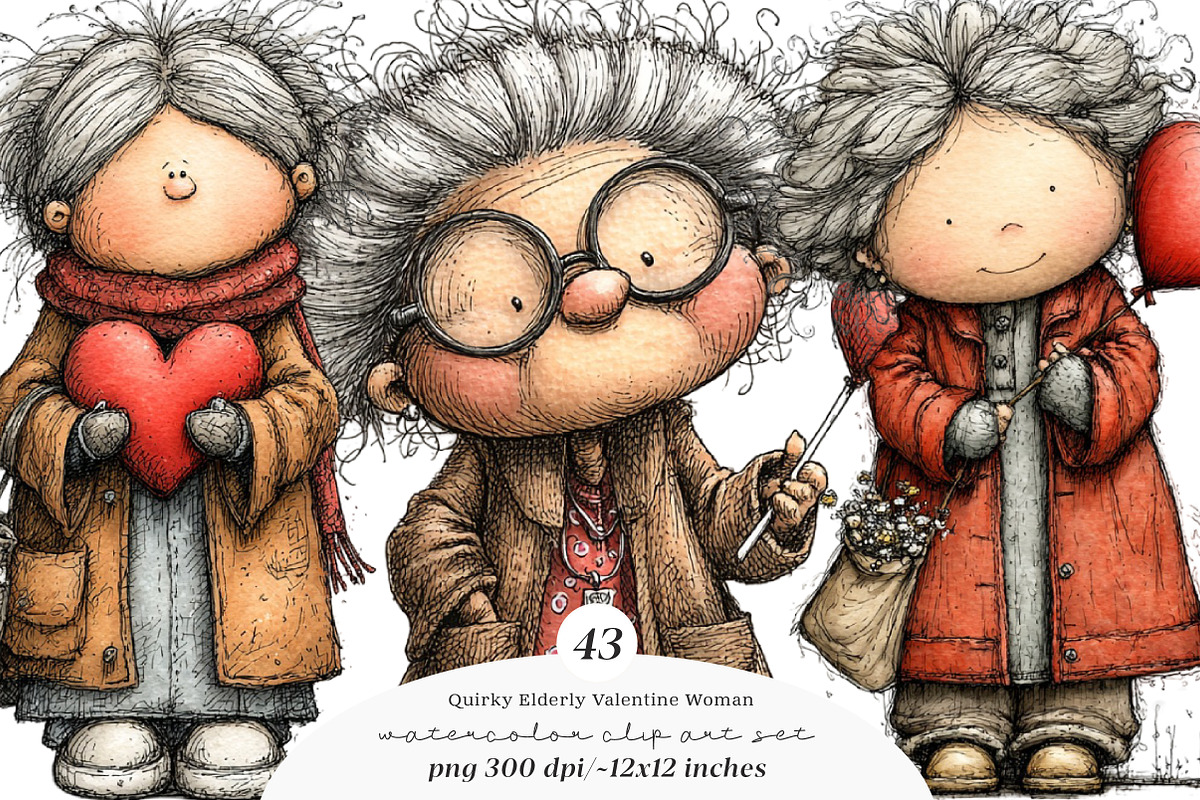 Quirky Elderly Valentine Woman PNG, an Illustration by SinaCreation (Photo 1 of 11)