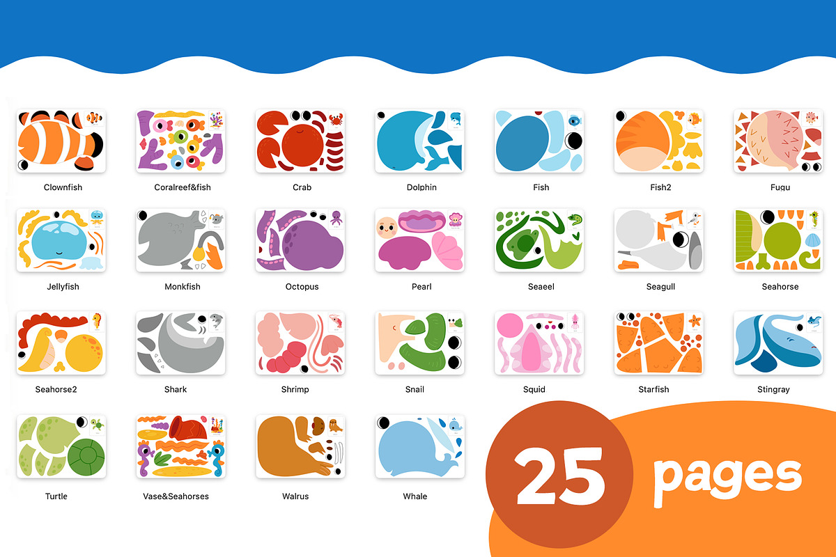 Cut and Glue Sea Animals for Kids, an Education Illustration by Ksenya Savva (Photo 2 of 6)