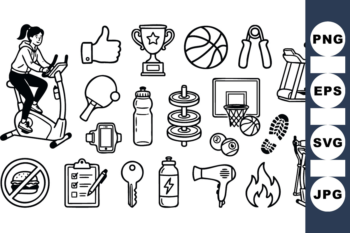 Fitness Equipment Icon Set, an Illustration by designvectx (Photo 1 of 3)