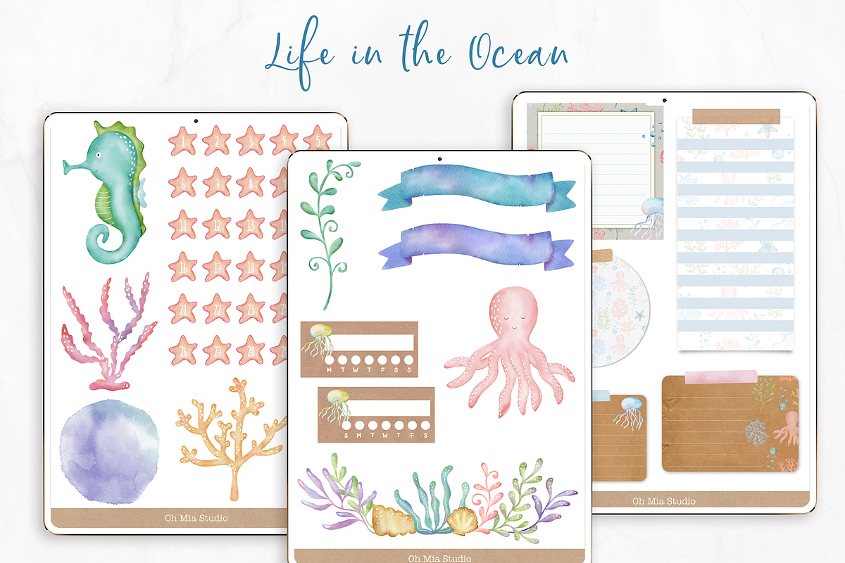 Digital Stickers Watercolor Ocean, an Illustration by Oh Mia Studio (Photo 5 of 5)