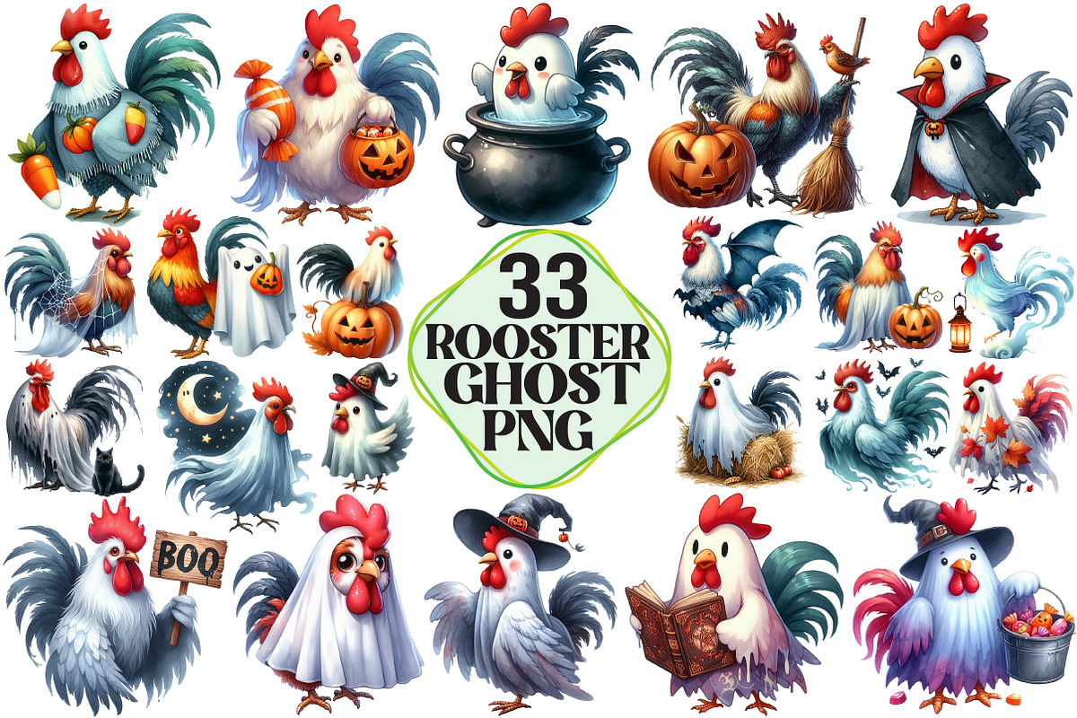 Halloween Rooster Ghost Clipart, an Illustration by Pixels.Craft (Photo 1 of 7)