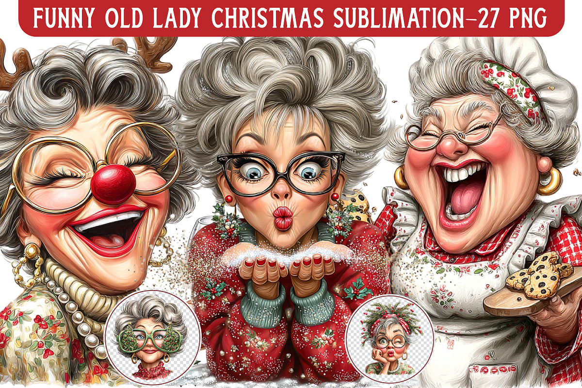 Funny Old Lady Christmas Sublimation, an Illustration by Libby Wishes (Photo 1 of 7)