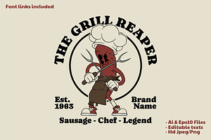 retro sausage grill chef mascot, a Branding & Logo Template by Judsart
