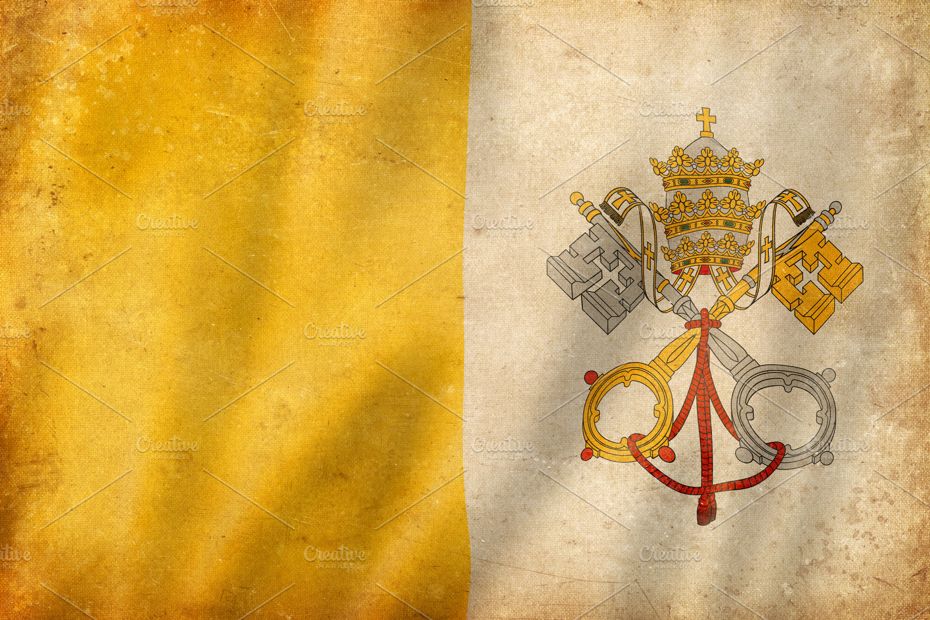 Old vintage flag of Vatican City, worn and stained, a Nature Photo by GoodGoods