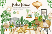 Boho Home. Watercolor interior set, an Object Graphic by JuliaBadeeva (Thumbnail 1 of 6)