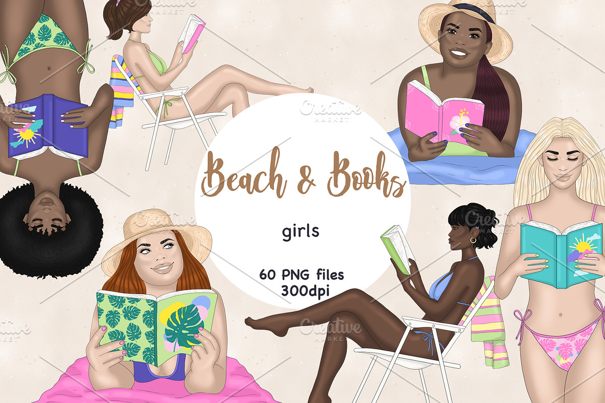 Beach Girl Clipart | Reading Clipart, a Person Illustration by GlamArtZhanna (Photo 1 of 5)